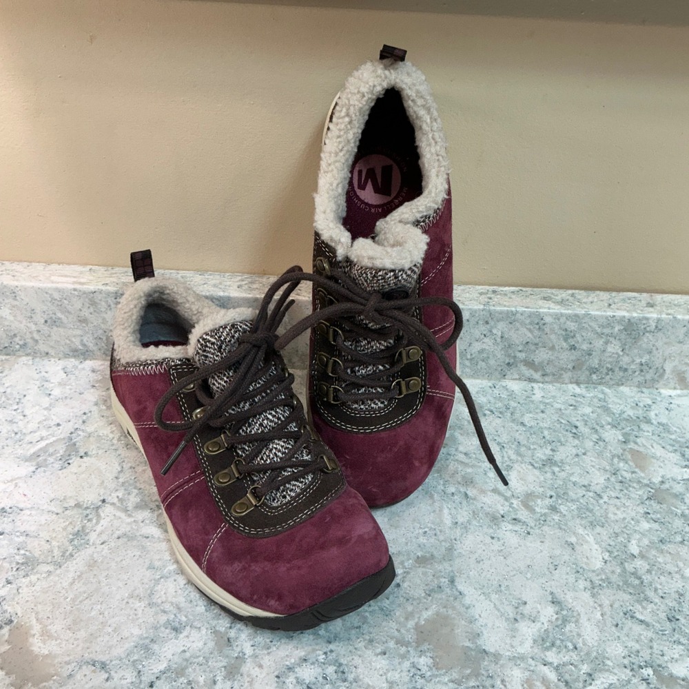 Merrell Kamori Chill 7.5 Wine Suede Faux Fur Trim Air Cushion Hiking Shoes